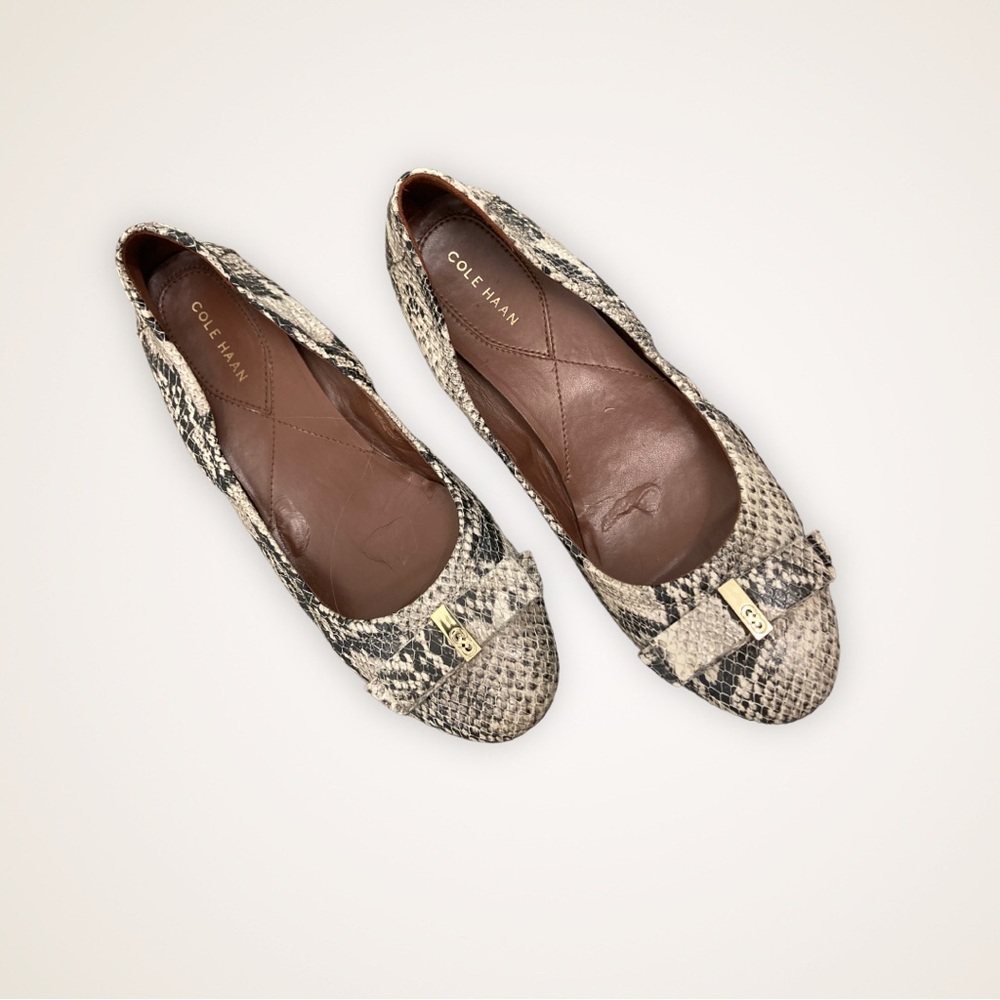 Cole Haan Snakeskin Elsie Bow Ballerina Flats